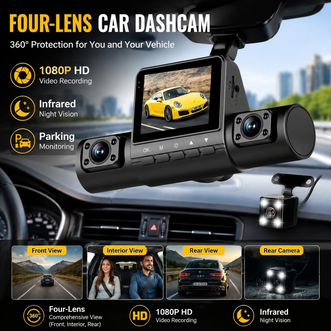 Interior Design Degree - 4 Lens Dash Cam 1080P Full